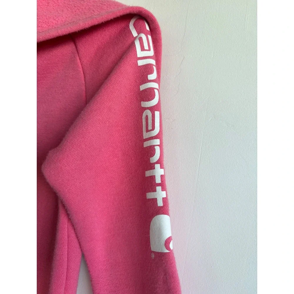 Carhartt Kids Pink Fleece Hooded Zip Front Coverall Jumpsuit 18M Logo Sleeve